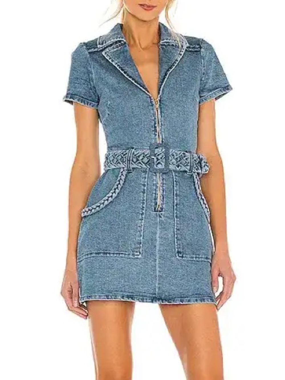 Show Me Your Mumu Large Outlaw Denim Belted Short Sleeve Western Mini Dress